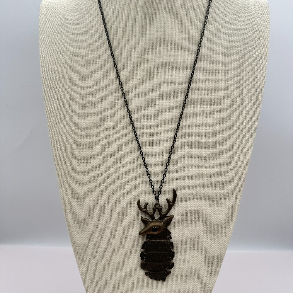 Vintage 90s Bronze Tone Stag Head Pendant Necklace Women's Classic Jewelry